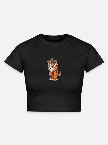Tiger Pirat Holzbein Augenklappe - Cropped Frauen Organic T-Shirt - Schwarz