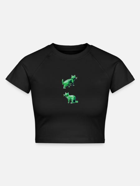 Grüne Geometrie Katzen Duo - Cropped Frauen Organic T-Shirt - Schwarz