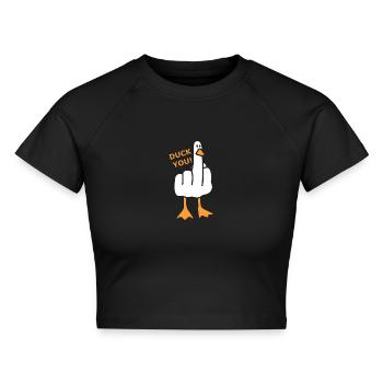 Freche Ente - Duck You! - Cropped Frauen Organic T-Shirt - Schwarz - Vorne - AI Model Female 172 light (172cm)