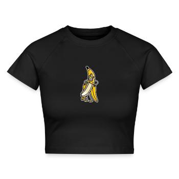 Lustiger Bananenblitz-Stripper-Streaker-Cartoon - Cropped Frauen Organic T-Shirt - Schwarz - Vorne - AI Model Female 172 light (172cm)