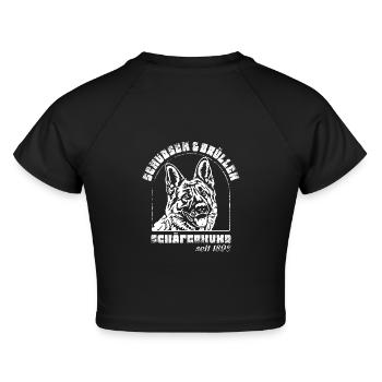 Schubsen und Brüllen Schäferhund - Cropped Frauen Organic T-Shirt - Schwarz - Hinten - AI Model Female 172 light (172cm)