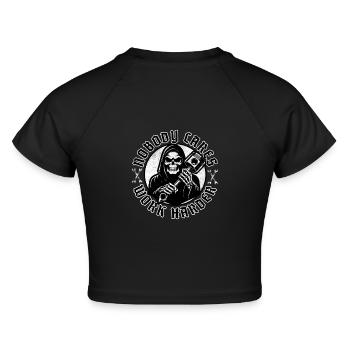 Biker Motorradfahrer Motorrad Chopper Work Harder - Cropped Frauen Organic T-Shirt - Schwarz - Hinten - AI Model Female 172 light (172cm)