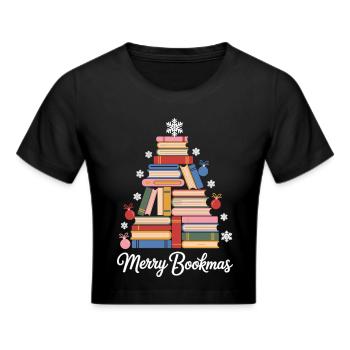 Weihnachtsbaum aus Büchern  Perfekt für Leseratten - Frauen Cropped T-Shirt - Schwarz - Vorne - Marisol (170cm)