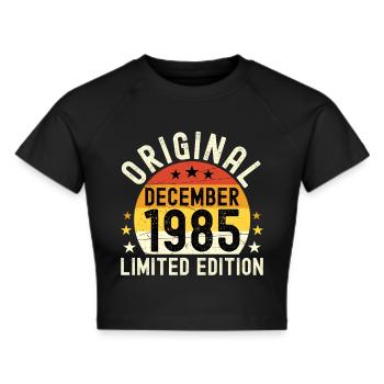Geburtstag Dezember 1985 Originales Vintage-Geschenk - Frauen Cropped T-Shirt - Schwarz - Vorne - Marisol (170cm)