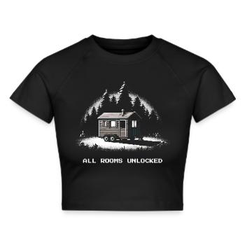 Alle Räume freigeschaltet | Tiny House - Frauen Cropped T-Shirt - Schwarz - Vorne - Marisol (170cm)