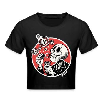 Skeleton Bubble Blower Illustration - Cropped T-Shirt - black - Front - Marisol (170cm)