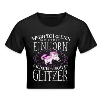 Einhorn - Glitzer - Frauen Cropped T-Shirt - Schwarz - Vorne - Marisol (170cm)