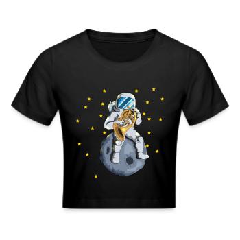 Astronaut Mond Universum Sterne Waldhorn Blasmusik - Frauen Cropped T-Shirt - Schwarz - Vorne - Marisol (170cm)