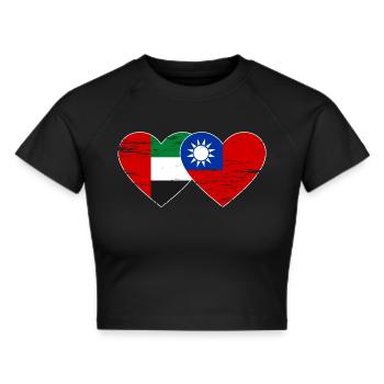 Vereinigte Arabische Emirate Taiwan Flagge Herz - Frauen Cropped T-Shirt - Schwarz - Vorne - Marisol (170cm)