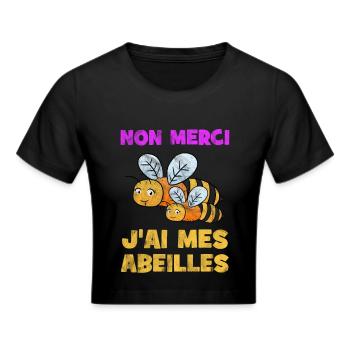 No Merci J'Ai Mes Abeilles Apiculteur Apicultrice - Frauen Cropped T-Shirt - Schwarz - Vorne - Marisol (170cm)