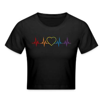 Herzschlag Herz Regenbogen LGBT CSD Liebe bunt - Frauen Cropped T-Shirt - Schwarz - Vorne - Marisol (170cm)