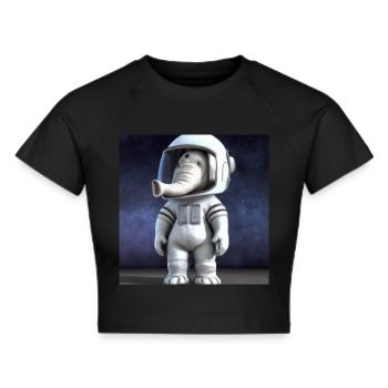 Astronaut Elephant: Unique Design - Cropped T-Shirt - black - Front - Marisol (170cm)