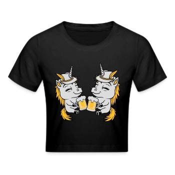 Einhorn Freunde Bier Anstoßen - Frauen Cropped T-Shirt - Schwarz - Vorne - Marisol (170cm)