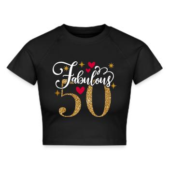 50th Birthday vintage retro Born in 1973 Birthday - Cropped T-Shirt - black - Front - Marisol (170cm)