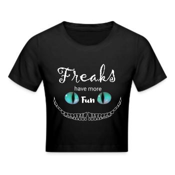 white Freaks have more Fun Cheshire Cat - Frauen Cropped T-Shirt - Schwarz - Vorne - Marisol (170cm)
