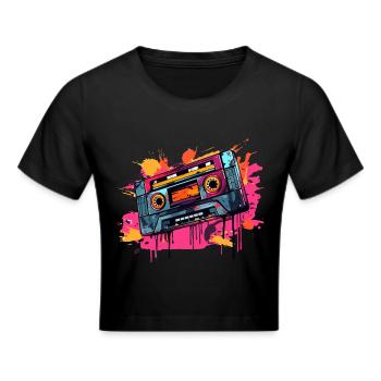 Kassetten Design der 80er & 90er Jahre Musik Motiv - Frauen Cropped T-Shirt - Schwarz - Vorne - Marisol (170cm)