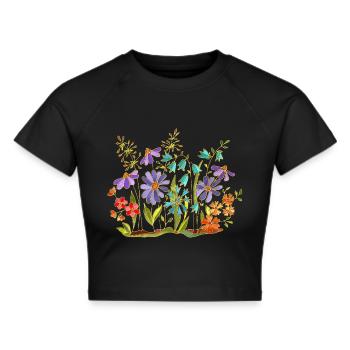 Blumen - Frauen Cropped T-Shirt - Schwarz - Vorne - Marisol (170cm)
