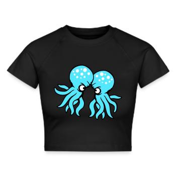 2 Oktopus Freunde Zwei kämpfende Feinde Rivalen - Cropped Frauen Organic T-Shirt - Schwarz - Vorne - AI Model Female 172 light (172cm)