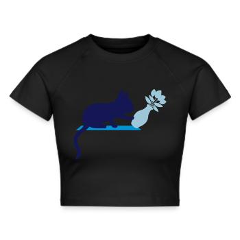 Umstoßen Blumenvase freche Katze - Frauen Cropped T-Shirt - Schwarz - Vorne - Marisol (170cm)