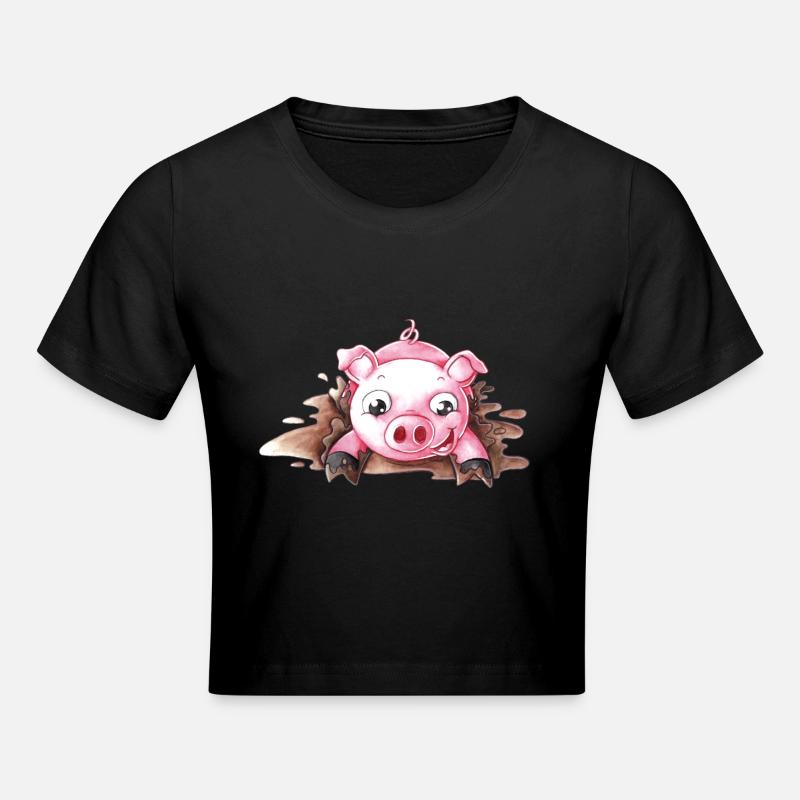 Éclabousser le cochon dessin animé - Crop top - noir