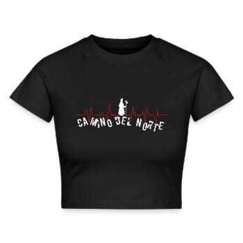 Jakobsweg Pilger Heartbeat Camino del Norte - Frauen Cropped T-Shirt - Schwarz - Vorne - Marisol (170cm)