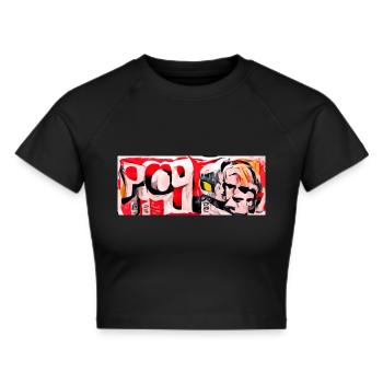 Pop Art 80´s Art Design - Farbenfroh - Frauen Cropped T-Shirt - Schwarz - Vorne - Marisol (170cm)