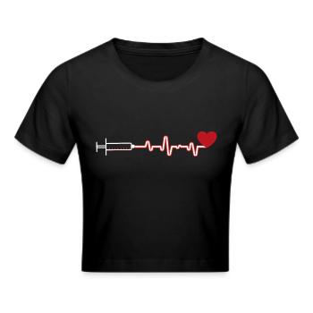 Herzschlag - Herz - Frauen Cropped T-Shirt - Schwarz - Vorne - Marisol (170cm)