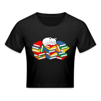 Bücher Katze - Frauen Cropped T-Shirt - Schwarz - Vorne - Marisol (170cm)