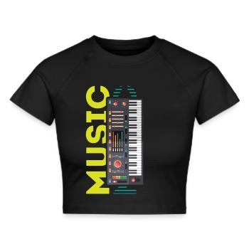 Beatmaker, Beatmaker synthesizer, 80er Jahre Stil, - Frauen Cropped T-Shirt - Schwarz - Vorne - Marisol (170cm)