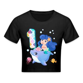 1. Geburtstag | Meerjungfrau Geburtstag | - Frauen Cropped T-Shirt - Schwarz - Vorne - Marisol (170cm)