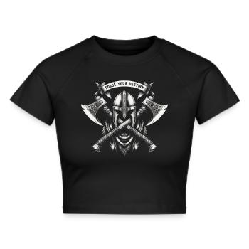 Wikinger Krieger Spruch - Forge Your Destiny - Frauen Cropped T-Shirt - Schwarz - Vorne - Marisol (170cm)