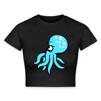Oktopus Kraken Tintenfisch Kopffüßer böser Blick - Cropped Frauen Organic T-Shirt - Schwarz - Vorne - AI Model Female 172 light (172cm)