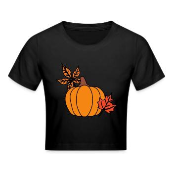 Herbstlicher Kürbis mit Blättern – Cozy Vibes - Frauen Cropped T-Shirt - Schwarz - Vorne - Marisol (170cm)