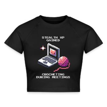 Meeting: Crochet camouflaged | Stitches Yarn Handmade - Cropped T-Shirt - black - Front - Marisol (170cm)