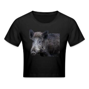 Wild boar Wild boar Pig Sow Pigs - Cropped T-Shirt - black - Front - Marisol (170cm)