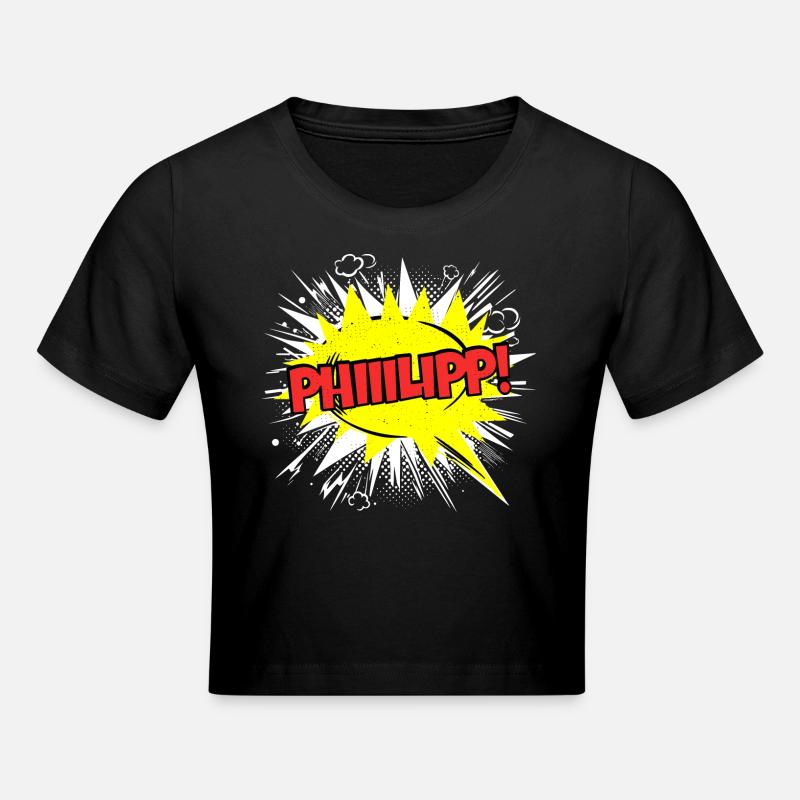 Philipp Name Funny Speech Bubble Phiiilipp! - Cropped T-Shirt - black