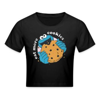 Sesamstraße Krümelmonster Eat More Cookies - Frauen Cropped T-Shirt - Schwarz - Vorne - Marisol (170cm)