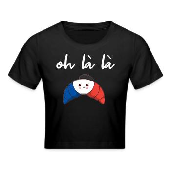 Frankreich Croissant oh là là Geschenkidee süß - Frauen Cropped T-Shirt - Schwarz - Vorne - Marisol (170cm)