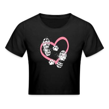 Mensch und Hund - Abdruck mit Herz - Frauen Cropped T-Shirt - Schwarz - Vorne - Marisol (170cm)