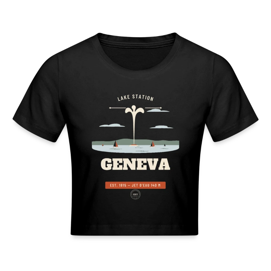 Geneva badge on a cropped t-shirt, black