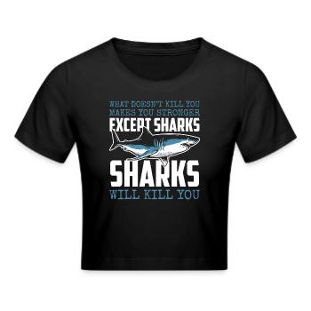 Great White Shark Sea Sailing Water - Cropped T-Shirt - black - Front - Marisol (170cm)