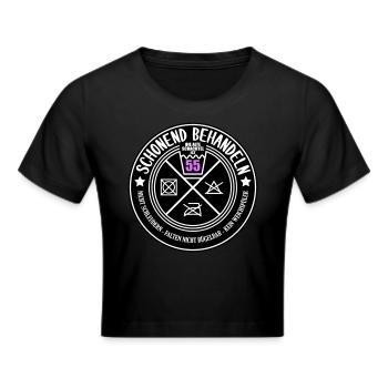 Schonend behandeln Schachtel 55 | Farben änderbar - Frauen Cropped T-Shirt - Schwarz - Vorne - Marisol (170cm)