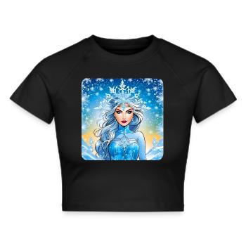 Winter Eiskönigin mit Eiskristallen - Frauen Cropped T-Shirt - Schwarz - Vorne - Marisol (170cm)