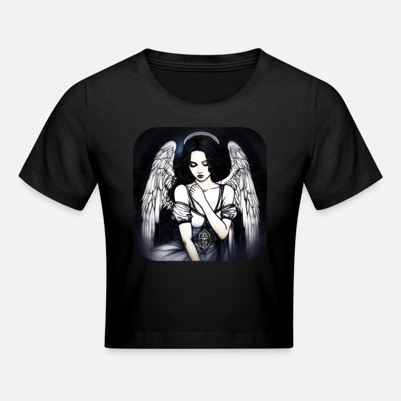 Cool Gothic Angel - Cropped T-Shirt - black