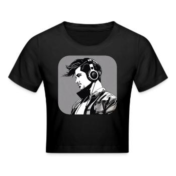 Cooler Typ mit Kopfhörer I - Frauen Cropped T-Shirt - Schwarz - Vorne - Marisol (170cm)