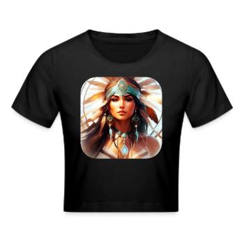 Mystische Schamanin mit Federn IV - Frauen Cropped T-Shirt - Schwarz - Vorne - Marisol (170cm)