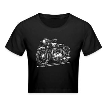 Vintage Motorcycle Line Art Design - Cropped T-Shirt - black - Front - Marisol (170cm)