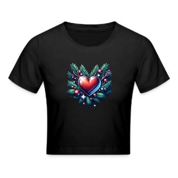 Christmas Heart Christmas Wreath Advent - Cropped T-Shirt - black - Front - Marisol (170cm)