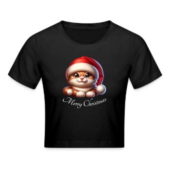 Weihnachts Katze Merry Christmas Xmas - Frauen Cropped T-Shirt - Schwarz - Vorne - Marisol (170cm)