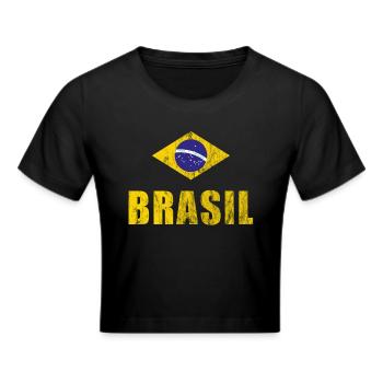 Brasilien Fussball T-Shirt Trikot Fanshirt Fans - Frauen Cropped T-Shirt - Schwarz - Vorne - Marisol (170cm)